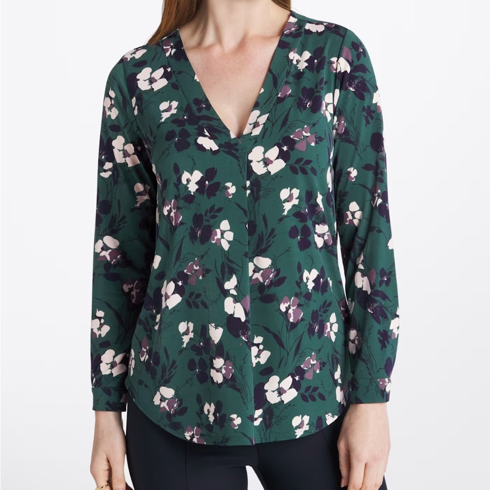 Beacon Green Floral V-Neck Blouse